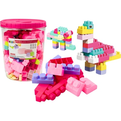 mamido Edukatívne stavebné kocky vo vedre veľké ružové sada 160 ks