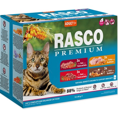 Rasco Premium Sterilized salmon cod duck turkey 12 x 85 g