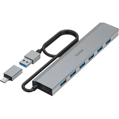 Hama 7-портов хъб, USB 3.2 Gen 1, 5 Gbit/s, вкл. USB-C адаптер, авт. захранване (HAMA-200137)