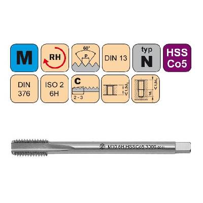 NÁSTROJE CZ závitník strojový M14*2 HSSCo5 E ISO2 DIN 376 C, CZZ3000-M14-ISO2