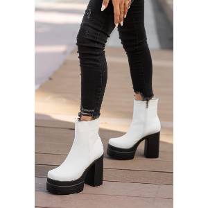 Moda Trend Дамски боти с висок ток и платформа - Бели #362415 (362415_Бяло)