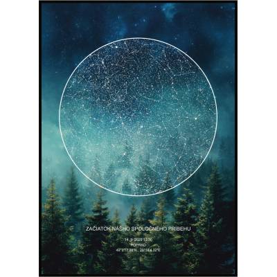 Jen tak z lásky Hviezdna mapa životného okamihu – váš originálny darček s hĺbkou. Rozměr plakátu: 50 × 70 cm (tištěný plakát), Barva pozadí: Les