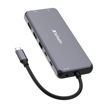 Verbatim 32154 USB C (3.2) хъб 14-порт, дължина на кабела 15 см, 2x USB C, 5x USB A, 2x HDMI, SD четец/микро SD, сив (32154)