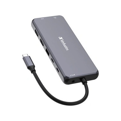Verbatim 32154 USB C (3.2) хъб 14-порт, дължина на кабела 15 см, 2x USB C, 5x USB A, 2x HDMI, SD четец/микро SD, сив (32154)