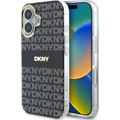 DKNY Калъф за iPhone 16 с повтаряща се текстура на DKNY с райета - черен (3666339335502)