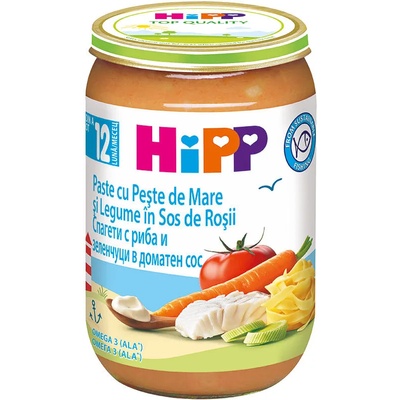 Hipp Био пюре Hipp - Спагети, домати, зеленчуци и риба, 220 g (RO6823-01-U)