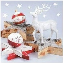 Daisy White Reindeer With Wooden Stars servítky 33x33cm 3V 20ks