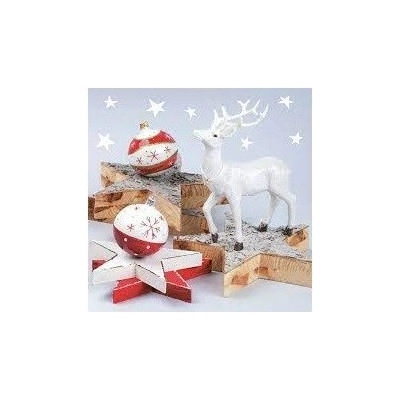 Daisy White Reindeer With Wooden Stars servítky 33x33cm 3V 20ks