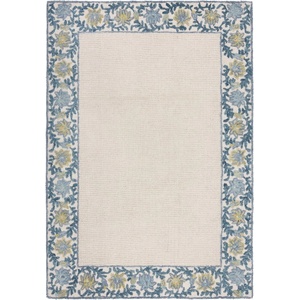 Flair Rugs Ръчно изработен килим със смес от вълна в синьо и цвят слонова кост 200x290 cm Myla Floral Frame - Flair Rugs (503119379976)