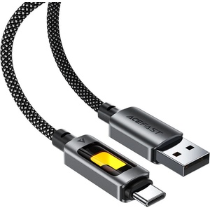 ACEFAST - Кабел за данни (C21-04) - Бързо зареждане, USB към Type-C, 3A, Цветен градиентен светлинен ефект, Найлонова оплетка, 1.2 м - Черен