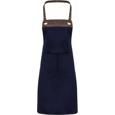 Premier Workwear Zástěra do kavárny s dekorativním lemováním z umělé kůže modrá námořní hnědá 70x81cm PW123