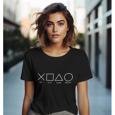 Bullshirt.sk Dámske tričko Eat Play Sleep Repeat Čierna