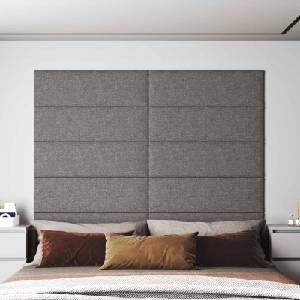 vidaXL Стенно табло за легло 12 бр. 90 x 30 cm Светлосиво текстил (4008367)