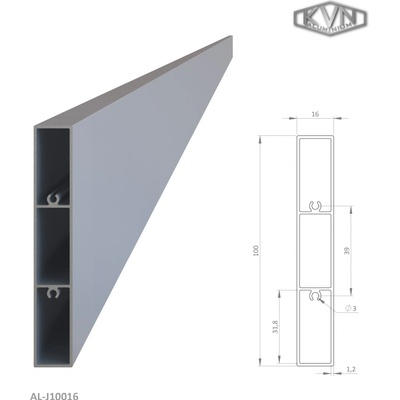 Profil na výplň 100x16x6000 mm, materiál EN AW-6060 T66, přírodní hliník bez povrchové úpravy, cena za KUS