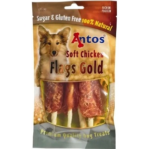 ANTOS Flags Gold - лакомство за куче - пилешки филенца със солета от телешка кожа 100 гр - Нидерландия - 20224