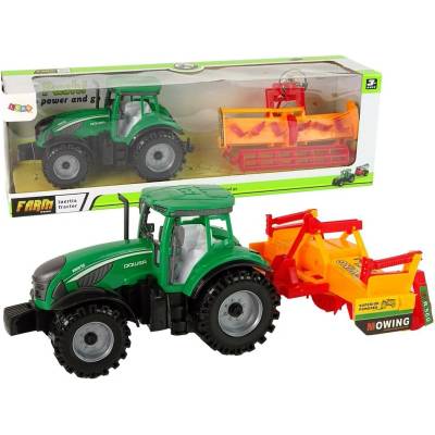 LEANToys Zelený traktor s oranžovým kultivátorem pro děti