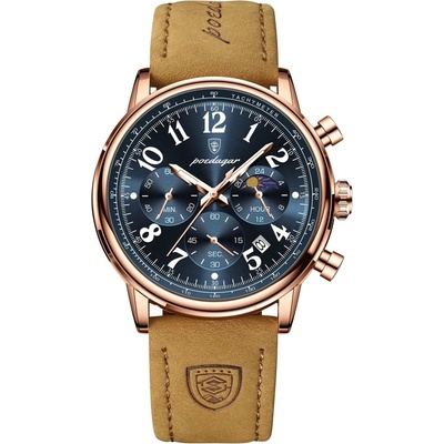Poedagar Мъжки часовник Poedagar CS1880, естествена кожа, кафяв, син циферблат (CS1880)