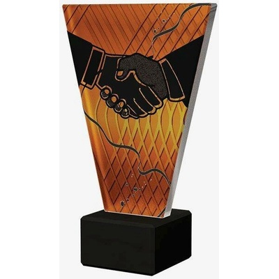 Designová skleněná trofej Podání rukou Výška: 15 cm Průměr: 1 cm