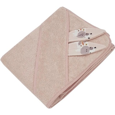 EKO Osuška na kúpanie s uškami bambusová My farm Powder pink 100x100 cm