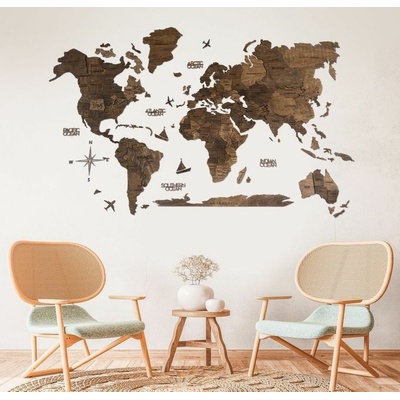 Enjoy the Wood 3D nástěnná dřevěná mapa World Map Walnut Prime L