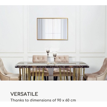 Casa Chic Croxley Стенно огледало с метална рамка, правоъгълно, 90 x 60 см (EL-MIR-MET-90X60-GLD) (EL-MIR-MET-90X60-GLD)