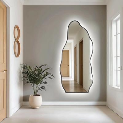 Alfaram Organicky tvarované zrkadlo v ráme s osvetlením - AURO V LED RÁME 2 60x130