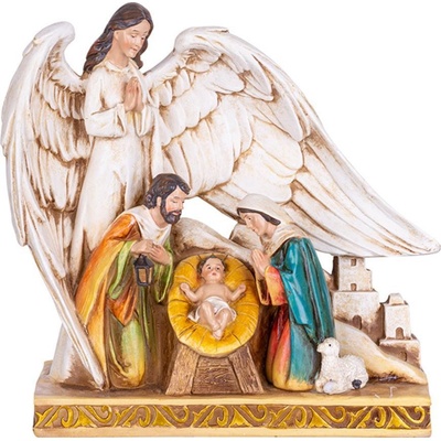 MagicHome Vánoční dekorace Svatá rodina pod křídly anděla polyresin 21,5 cm