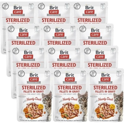 BRIT CARE Sterilované filety pro kočky v omáčce s vydatnou kachnou obohacené o rakytník a nasturtium 12x85 g