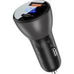 ACEFAST Зарядно за кола Acefast (B6) - с дигитален дисплей, USB, Type-C, бързо зареждане, 63W, PD3.0, PPS, QC3.0, цинкова сплав - Черно