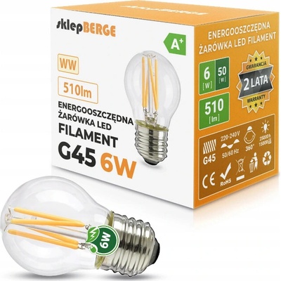 Berge LED žiarovka E27 G45 6W 510Lm filament teplá biela