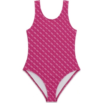 GUESS Цял бански за момиче в цикламен цвят покрит с лога Guess