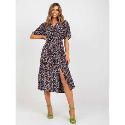 Rue Paris květované midi šaty -cha-sk-0845-4.06-black černé