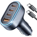 Lisen Зарядно за кола (YL0223120021) - Lisen - с Type-C кабел, USB, 3x Type-C, 101W, бързо зареждане, 12V/24V - Черно