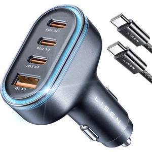 Lisen Зарядно за кола (YL0223120021) - Lisen - с Type-C кабел, USB, 3x Type-C, 101W, бързо зареждане, 12V/24V - Черно