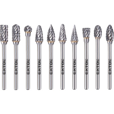 EXTOL INDUSTRIAL frézy karbidové, sada 10ks, ⌀6x13mm, ⌀stopky 3mm, sek střední (double-cut) EXT8703810