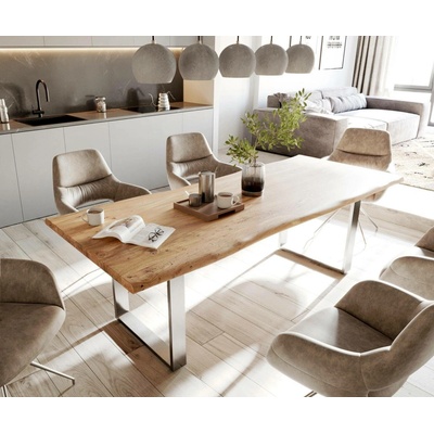 DELIFE Jídelní stůl Edge 240x100cm akácie přírodní nerezová ocel úzká