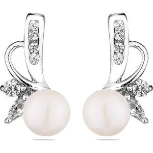 Swan Сребърни обици със сладководни бели перли SE0409W Swan
