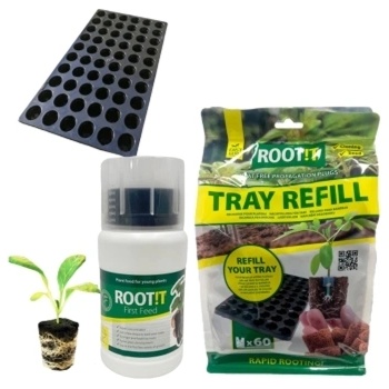 Комплект за разсад - ROOT! T коко блокчета 60 + тава 60 + ROOT ! T First Feed