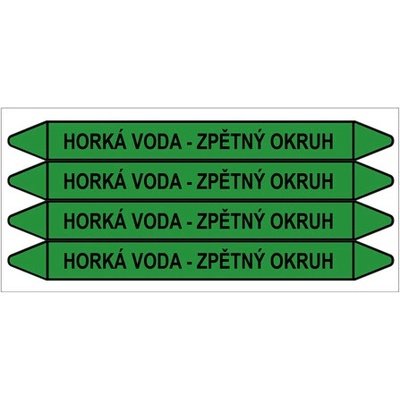 Značení potrubí, horká voda - zpětný okruh,4 ks, 250 × 26 mm PZ 008835