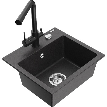 Mexen Milo гранитна мивка с 1 отделение и кухненски смесител Duero, черен на пръски - 6505-76-671600-70 (6505-76-671600-70)