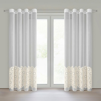 Takoy Béžová záclona z látky typu Peru, zdobená aplikací, 140x250 cm, s průchodkami - LIZA-HF-479533 | 140 x 250 cm