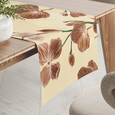 Biante bavlna behúň Sandra SA-536 Hnedé orchidey na vanilkovo žltom 20x180 cm