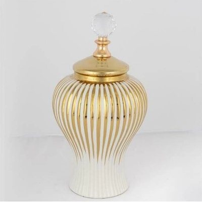 Eurolamp Keramická dóza 35x17,5 cm zlatá/biela EU0505