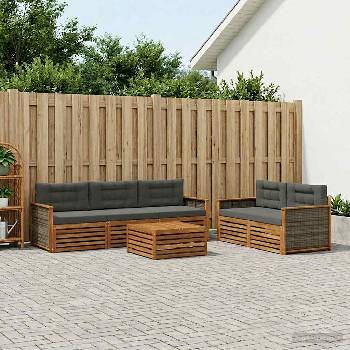 vidaXL Комплект дивани за открито 6 pcs Натурален и Антрацит (3383020)