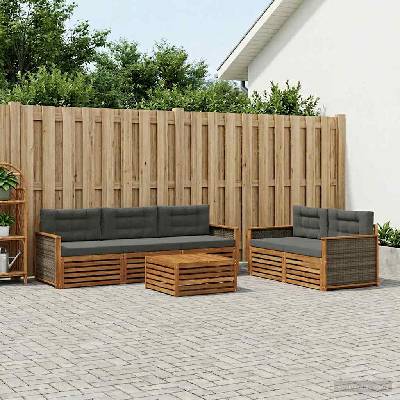 vidaXL Комплект дивани за открито 6 pcs Натурален и Антрацит (3383020)