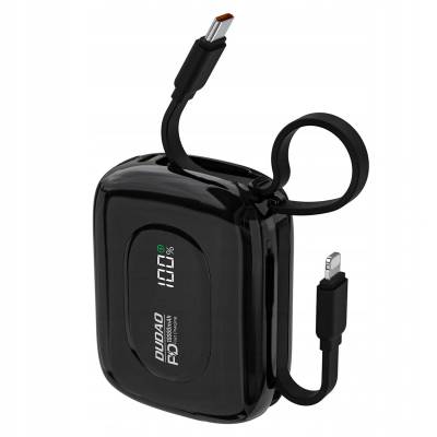 Dudao K32 10000 mAh Power Bank с вграден USB-C/Lightning кабел - черен (6977196682027)