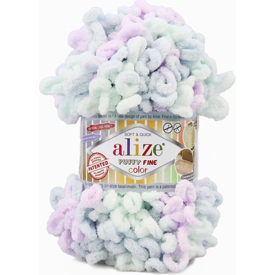 Alize Puffy fine color 6466 pastelově fialková, mintová, šedomodrá