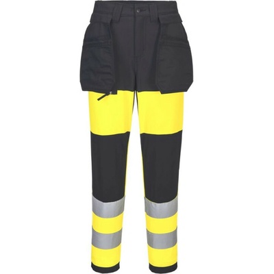 PortWest HI-VIS WX2 CD847 Dámské reflexní strečové kalhoty do pasu HV žlutá/černá