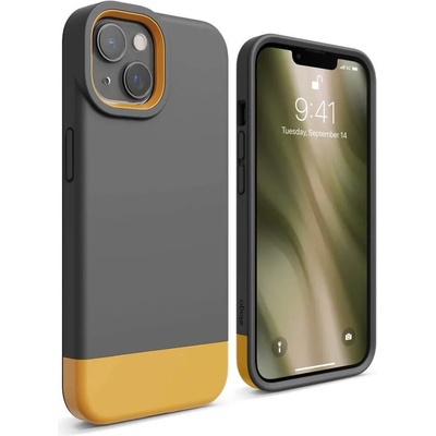 elago Glide Case - удароустойчив силиконов (TPU) калъф за iPhone 13 (тъмносив-жълт)