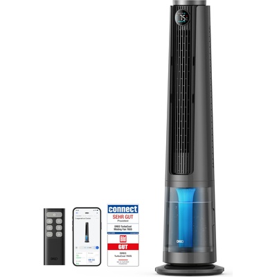 DREO TurboCool Mist Fan 765S, 3-in-1 tower fan with ultrasonic, WiFi & app control, 6 L tank, 10.4 m/s airflow, 20 dB quiet DC motor, 90° oscillation, 12 speeds, 4 modes - DR-HEC005S